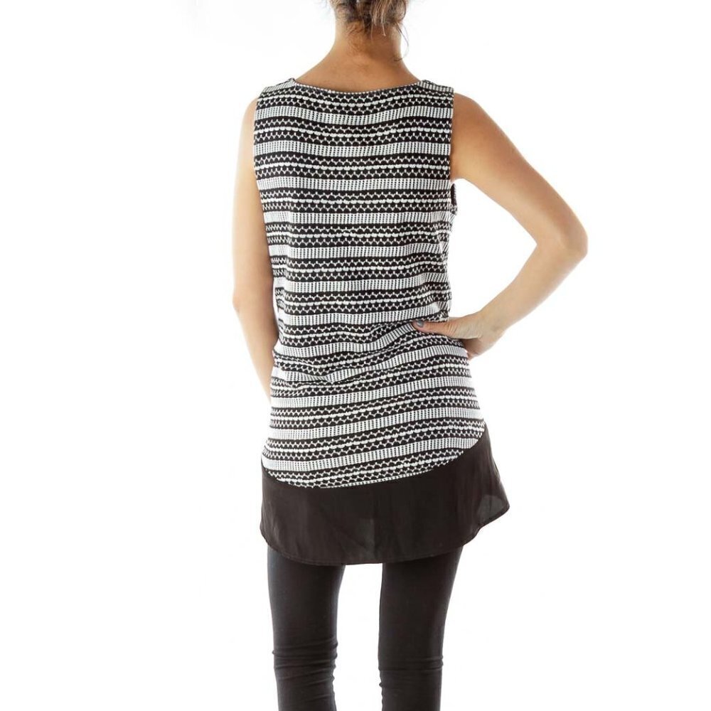 Alfani Black White Knit Print Loose Blouse - Picture 3 of 3